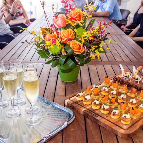 Canapes and Veuve on the back deck
