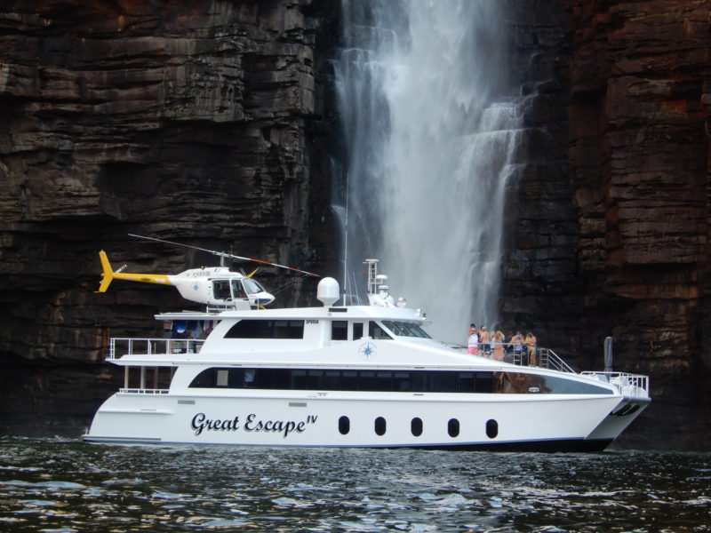 The Great Escape and helicopter beside a waterfall