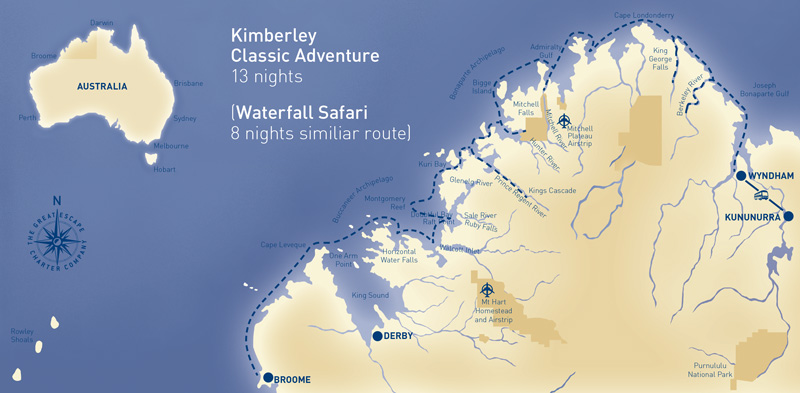 Illustrated Map of Classic Adventure and Waterfall Safari Cruise destination