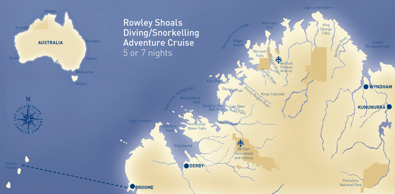 Illustrated Map of Rowley Shoals Cruise destination