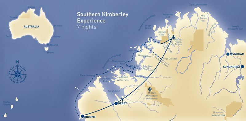 Illustrated Map of Southern Kimberley Cruise destination