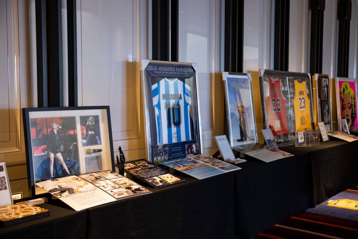 Memorabilia displayed on a table ready for auction